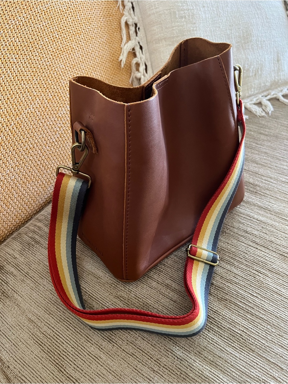 Portland Leather Brown Butterfly Bucket Bag